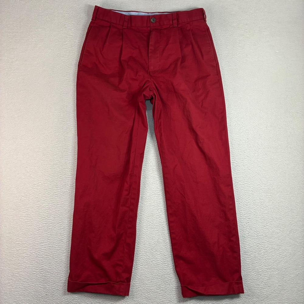 Brooks Brothers Elliot Double Pleated Chino Pants Men 34x29 Red Stretch Preppy